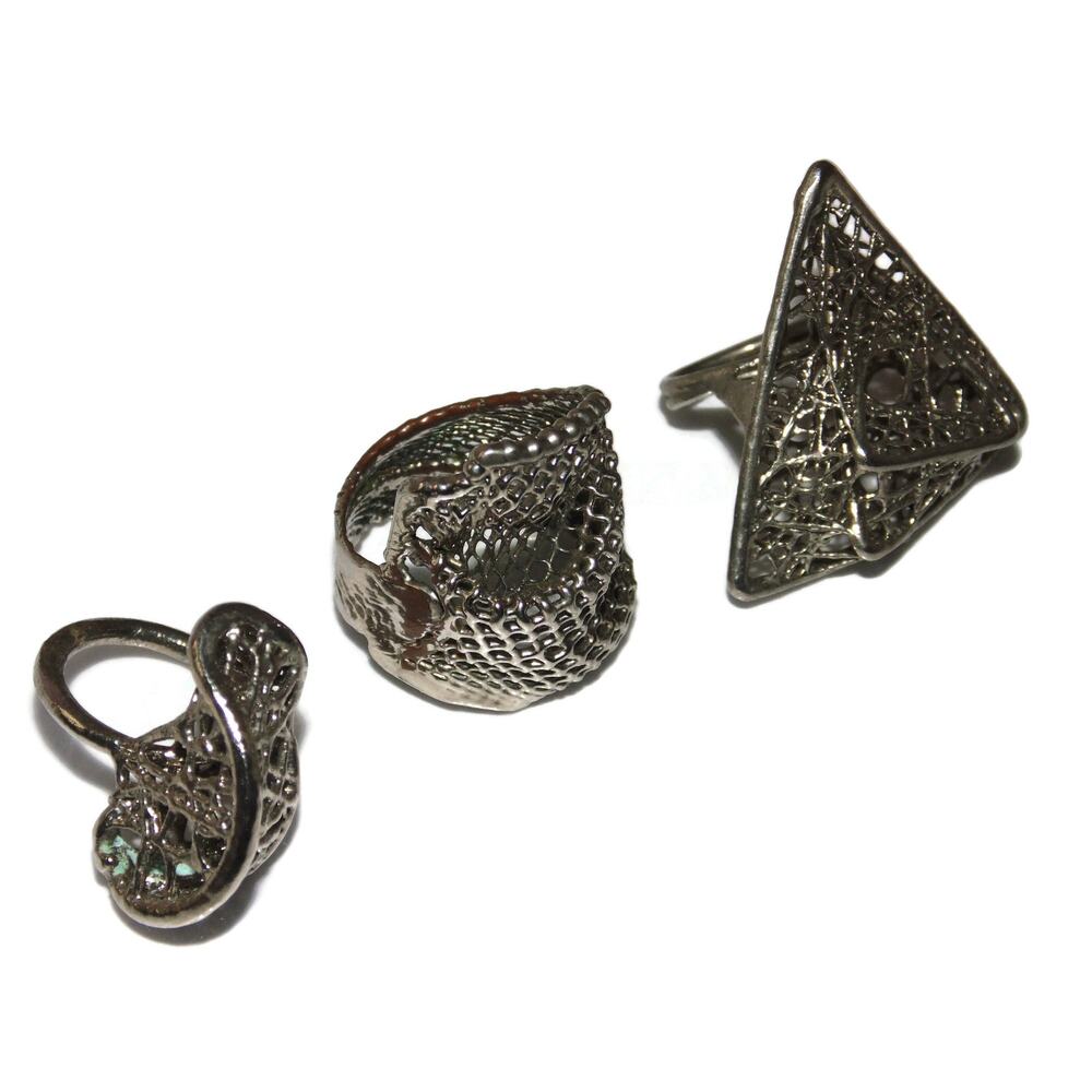 Sold Separately Vintage Ring Artisan Mesh Web Modernist Unique Silver Tone Metal